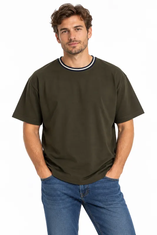 Structured O-Neck Tee - Brown