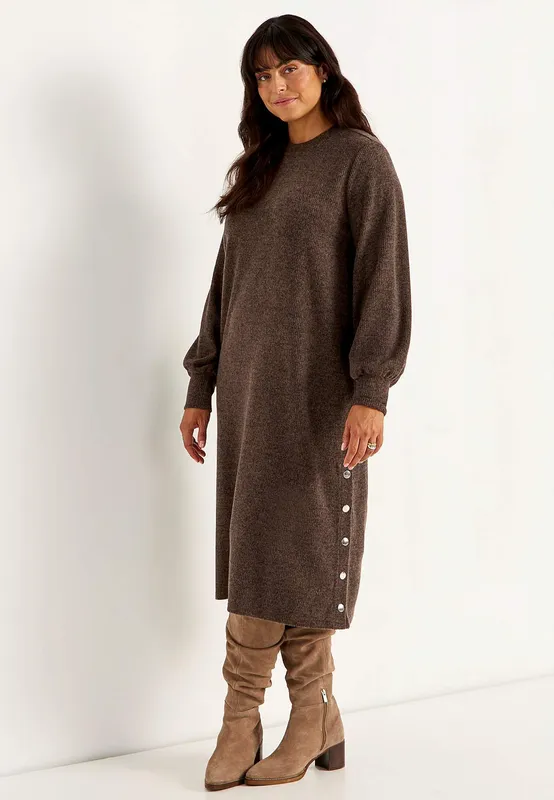 Beata Button Dress - Brown Melange