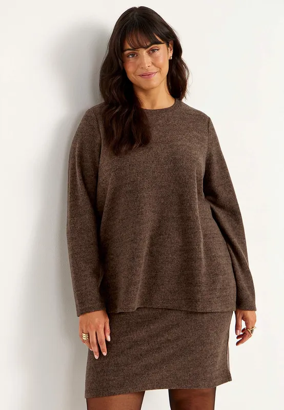 Beata Slit Sweater - Brown Melange