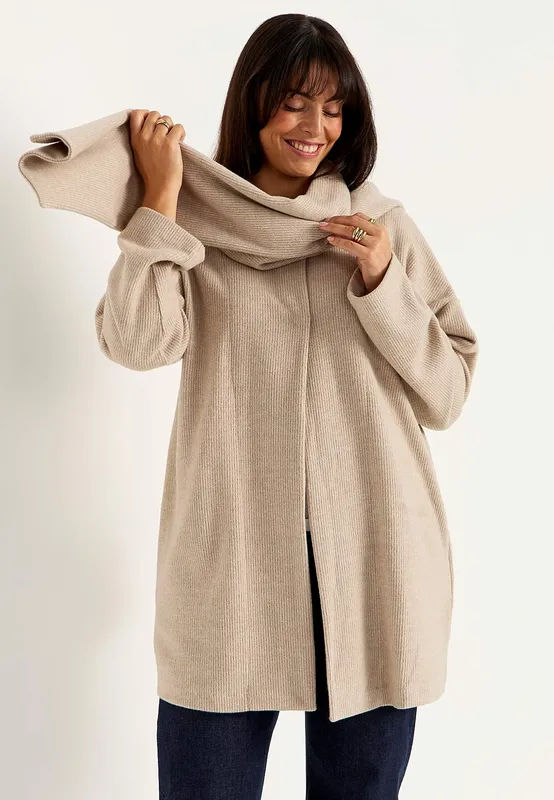 Beata Scarf Cardigan - Light Beige Melange