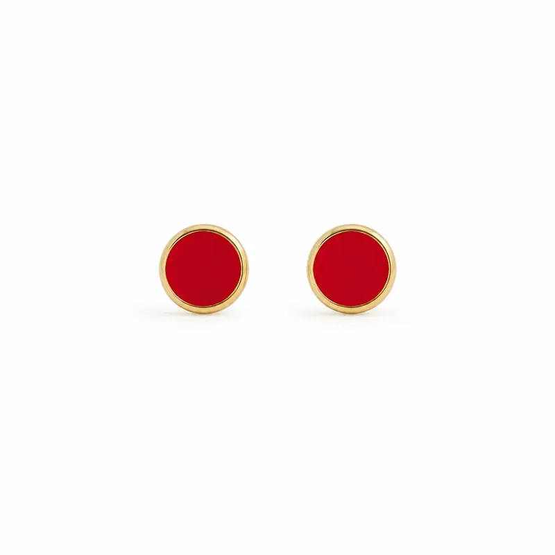 Ava Petite Stud - Gold W Red
