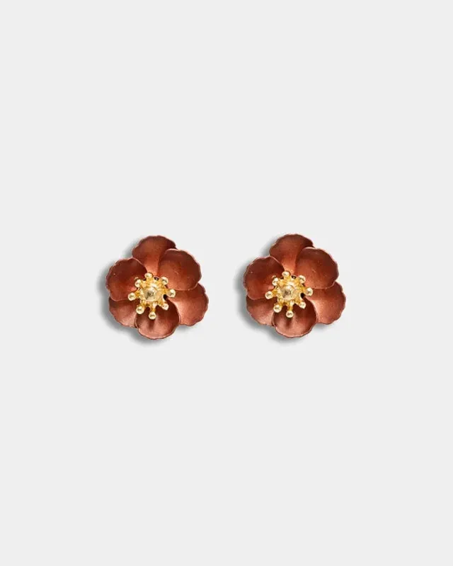 Flower Petite Earrings - Pearl Brown
