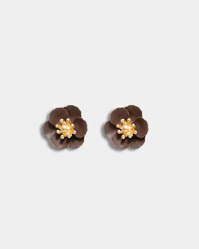 Flower Petite Earrings - Dark Brown