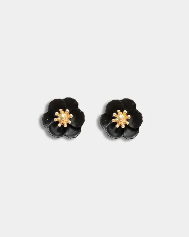 Flower Petite Earrings - Black