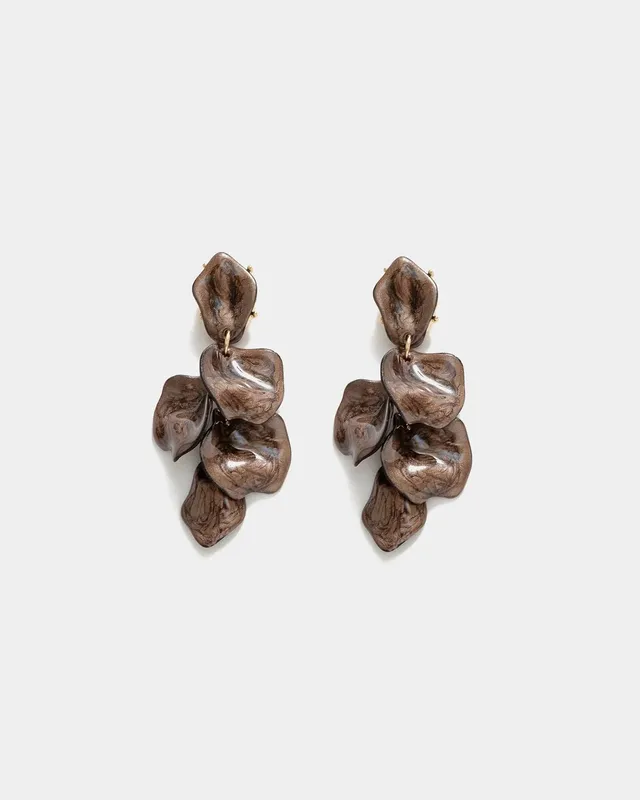 Leaf Marble Earrings - Dark Brown