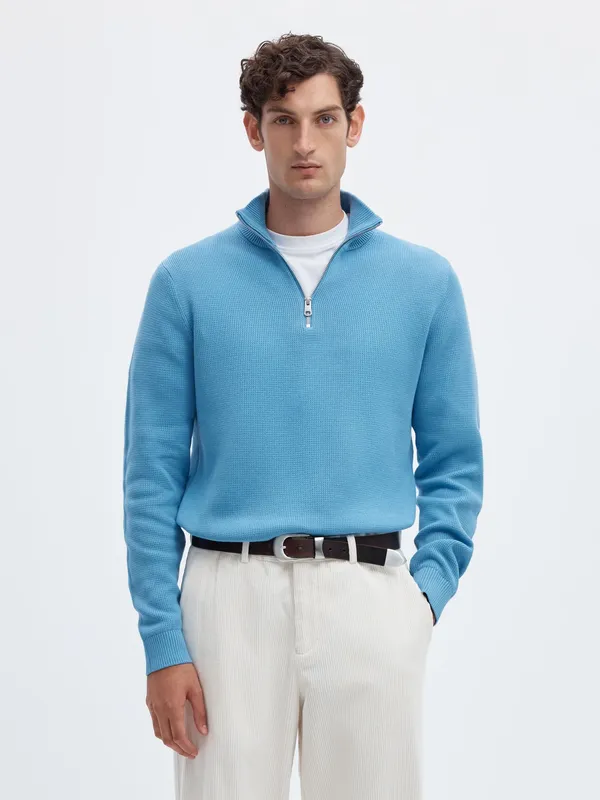 Dane Knit Structure Half Zip - Blissful Blue