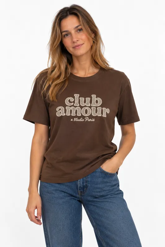 T-shirt med tryck - Brun