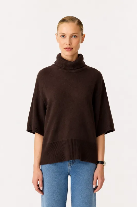 Emilia 2/4 Wool Knit Pullover  - Coffee Bean