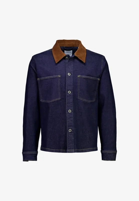Corduroy Collar Overshirt - Indigo Blue
