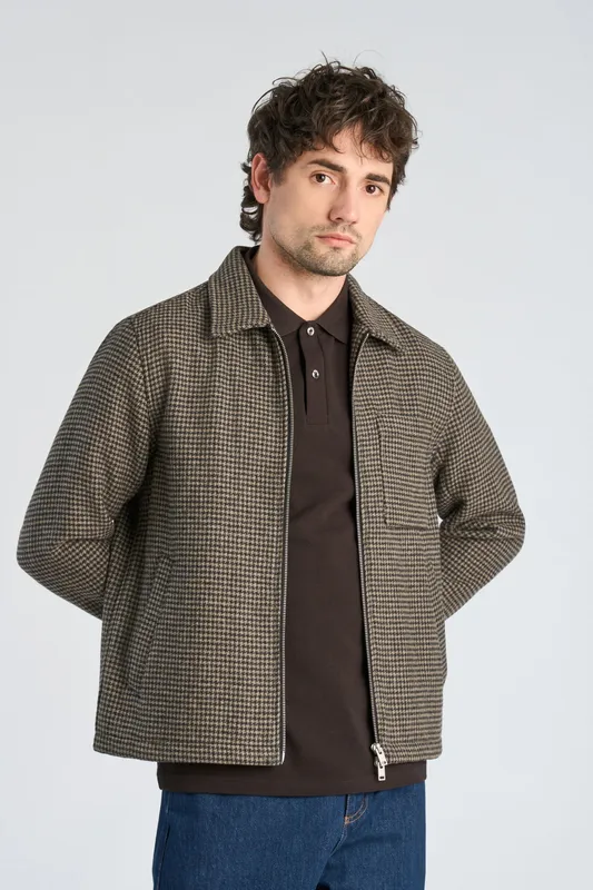 Houndstooth Overshirt - Dk Brown Mix