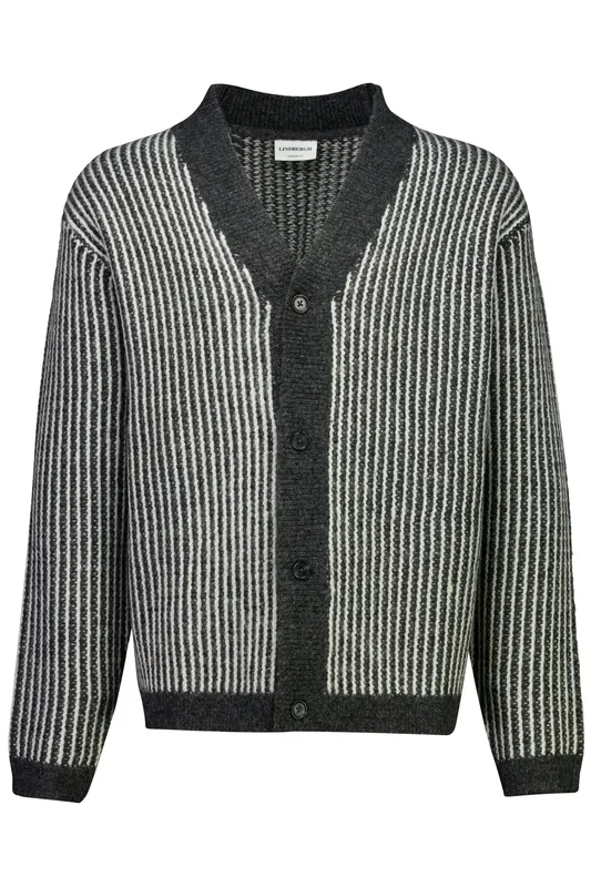 Jaquard Button Cardigan - Black Mix