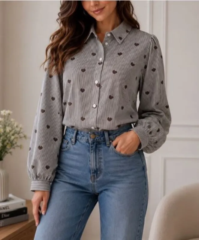 Blus med hjärtan - Brun