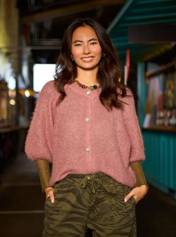 Bjoerk Patent Knit Cardigan - Warm Rose