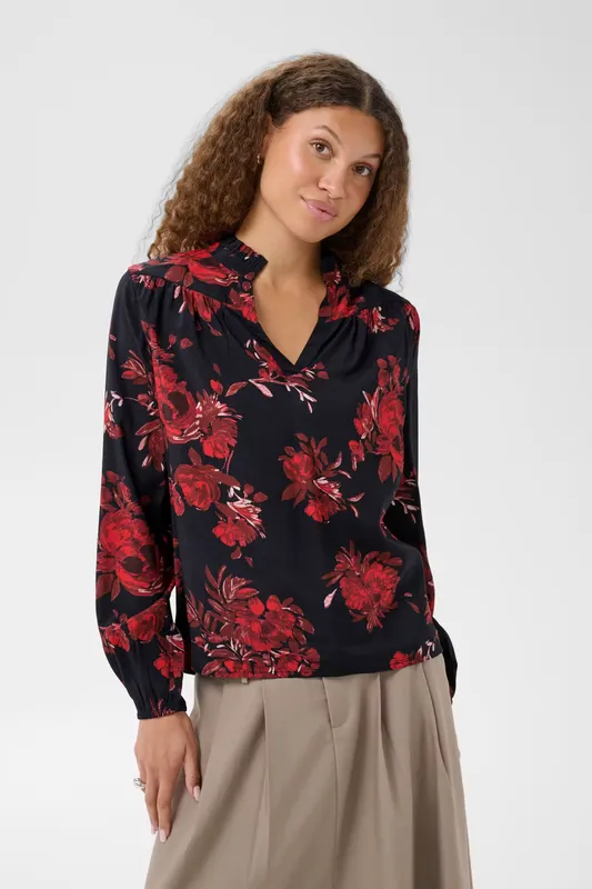 Hope Blouse - Black/Red Flower