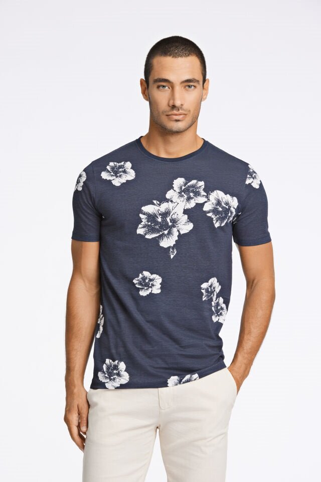 Blommig T-shirt - Navy